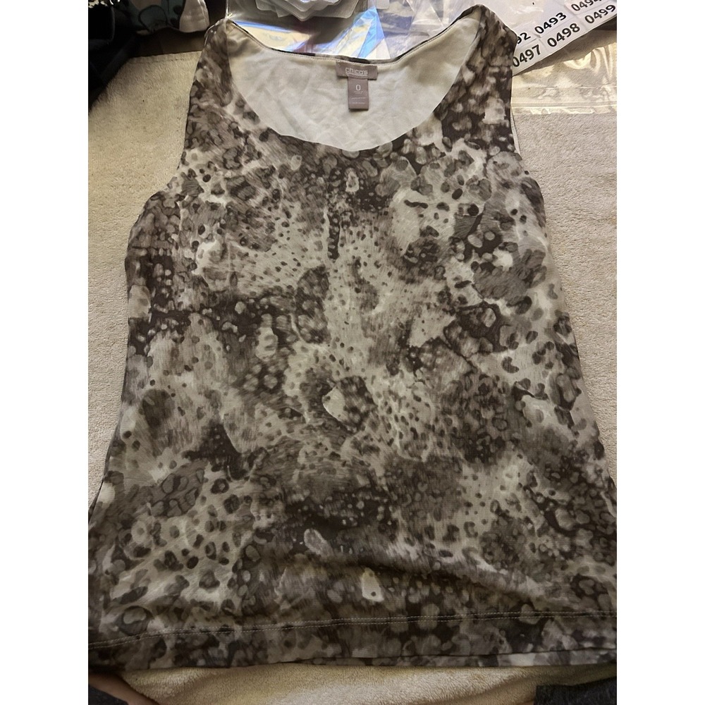 Chico's‎ Women's Small Sleeveless Abstract Print Layered Chiffon Tank Top